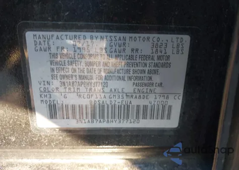 2017 Nissan Sentra Sv z USA, uszkodzony, nr VIN 3N1AB7AP8HY377120